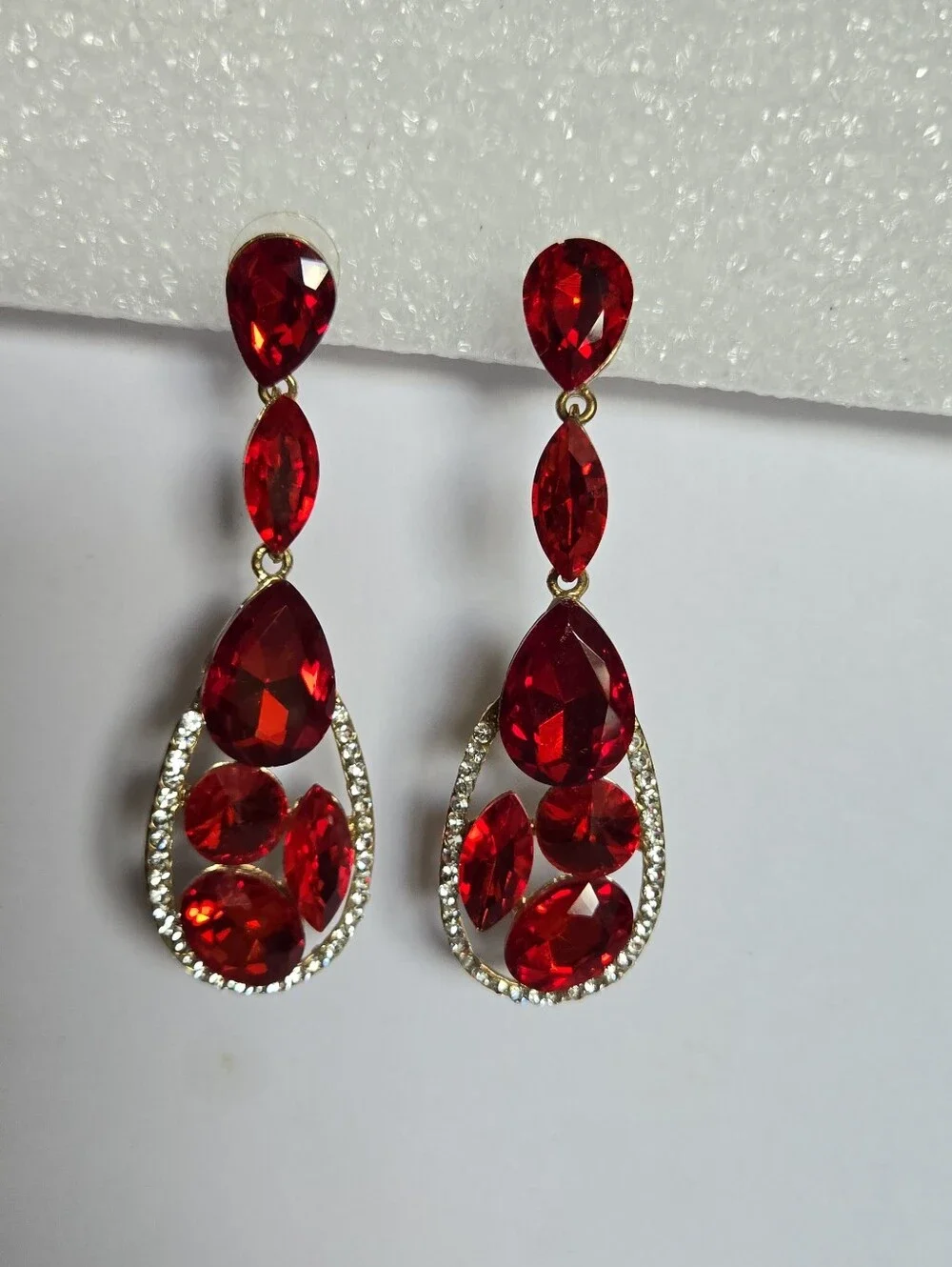 Red Teardrop Crystal Drop Earrings